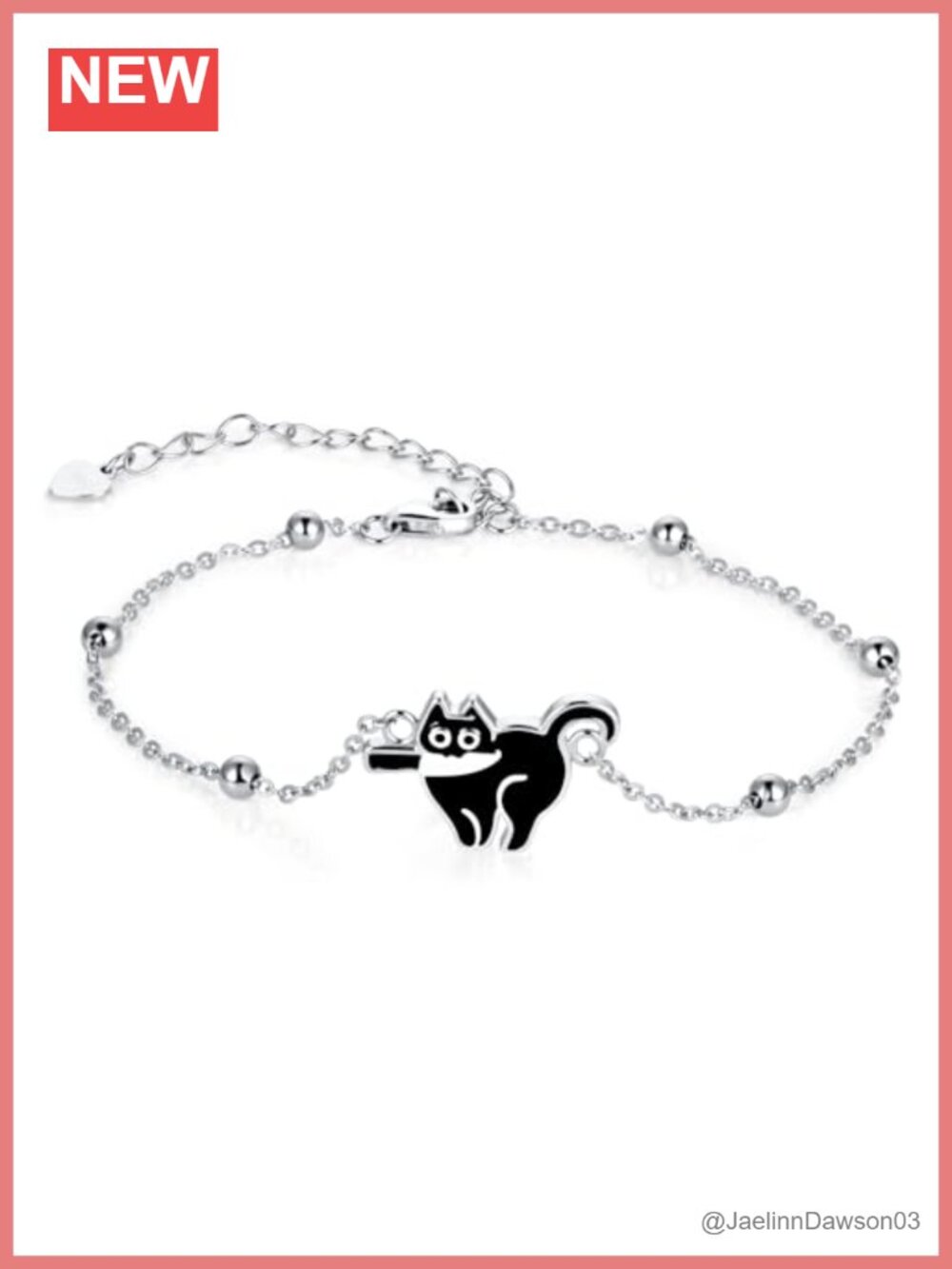 925 Sterling Silver Black Cat Charm Bracelet Gothic Jewelry for Women